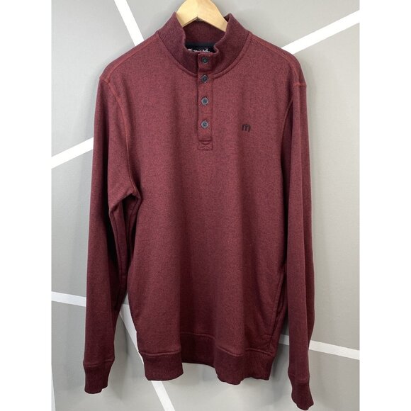 Travis Mathew 4 Button Red Long Sleeve Micro Fleece Pullover Sweater Men’s Large - Picture 1 of 16